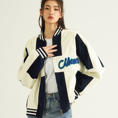 Bonsir Varsity Baseball Bomber Jackets Women Hip Hop Harajuku Corduroy Letter Embroidery Men Jackets Streetwear Unisex College Coats