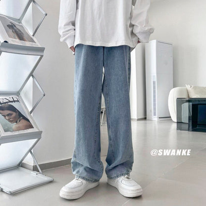 sanyamk Spring Summer New Casual Jeans Men Fashion Straight Loose Jean Pants Neutral Streetwear Solid All-match Wide-leg Trousers