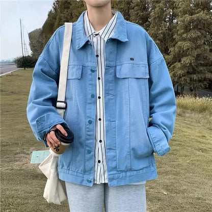 sanyamk American Vintage High Street Denim Jacket Men's Autumn Tide Gradient Tie-Dye Hip Hop Streetwear Punk Motorcycle Loose Jacket