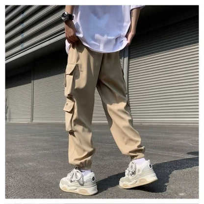 BONSIR  -  Temperament Versatile Casual Men's Clothing Autumn and Winter New Splice Pockets Drawstring Oversize Commuting Cargo Pants