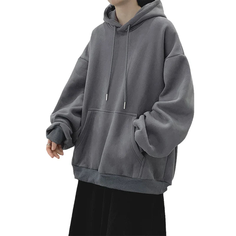 sanyamk Dark Grey Hoodie Men Sweatshirt Autumn Winter Clothes Pure Color Y2k Pullover Top Boy Version Trend Loose Fleece Coat Oversized