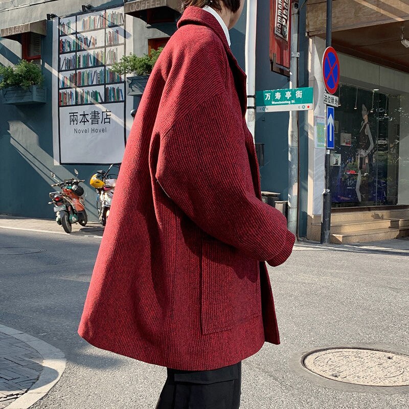 Bonsir Autumn Winter Woolen Coat Men Warm Fashion Casual Short Woolen Coat Men Korean Loose Oversized Woolen Jacket Mens Overcoat M-3XL