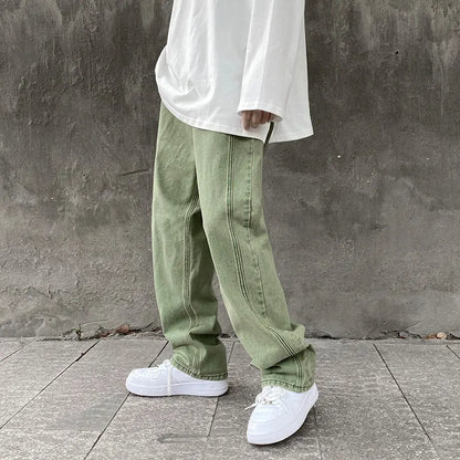 sanyamk New Men's Streetwear Purple Green Jeans Fashion High Street Baggy Y2k Wide Leg Denim Pants Male Fall Full Length Pants