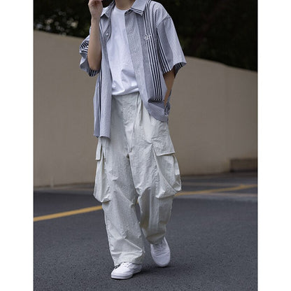 sanyamk Summer Oversized Cargo Pants Men Fashion Pocket Casual Pants Mens Japanese Streetwear Loose Hip Hop Straight Pants Mens Trousers