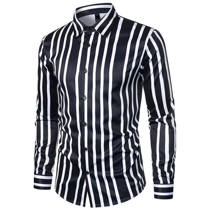 Bonsir Men's Striped Shirts Spring Autumn New Printed Casual Long Sleeves Europe Button-Up Brand Men's Clothing Shirts