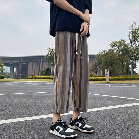 sanyamk Summer Casual Pants Men Fashion Retro Straight Pants Men Streetwear Hip-hop Loose Striped Pants Mens Trousers Large Size M-5XL