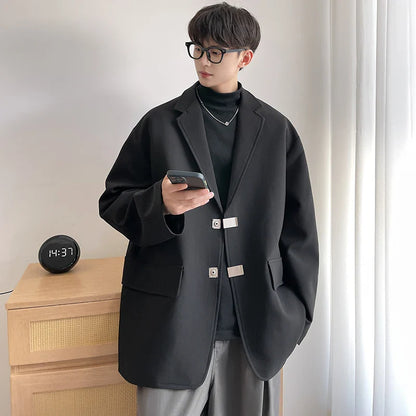 sanyamk Oversized High Grade Blazers Men Trendy Leisure Loose Suit Jackets Male Daily Simple Streetwear All-match Korean Suit-tops