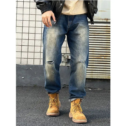 sanyamk New Spring and Summer Men's Jeans Vintage Solid Color Elastic Classic Jeans Men Slim Fashion Denim Trousers Male G115