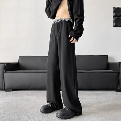 sanyamk Suit Pants Men Fashion Society Mens Dress Trousers Korean Loose Wide Leg Pants Mens Solid Color Straight Casual Pants