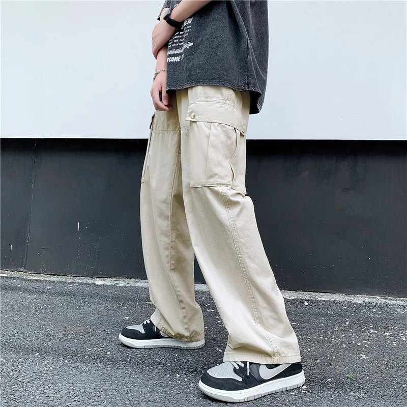 Bonsir Functional Multi Pocket overalls men's summer Japanese cityboy pants student fashion loose wide leg casual pants Street New