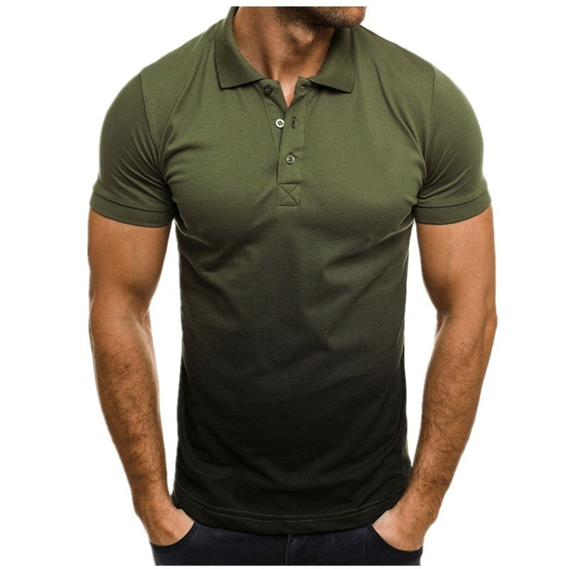 sanyamk New Casual Fashion Slim Gradient Print Short Sleeve Lapel Shirt Men's POLO Shirt