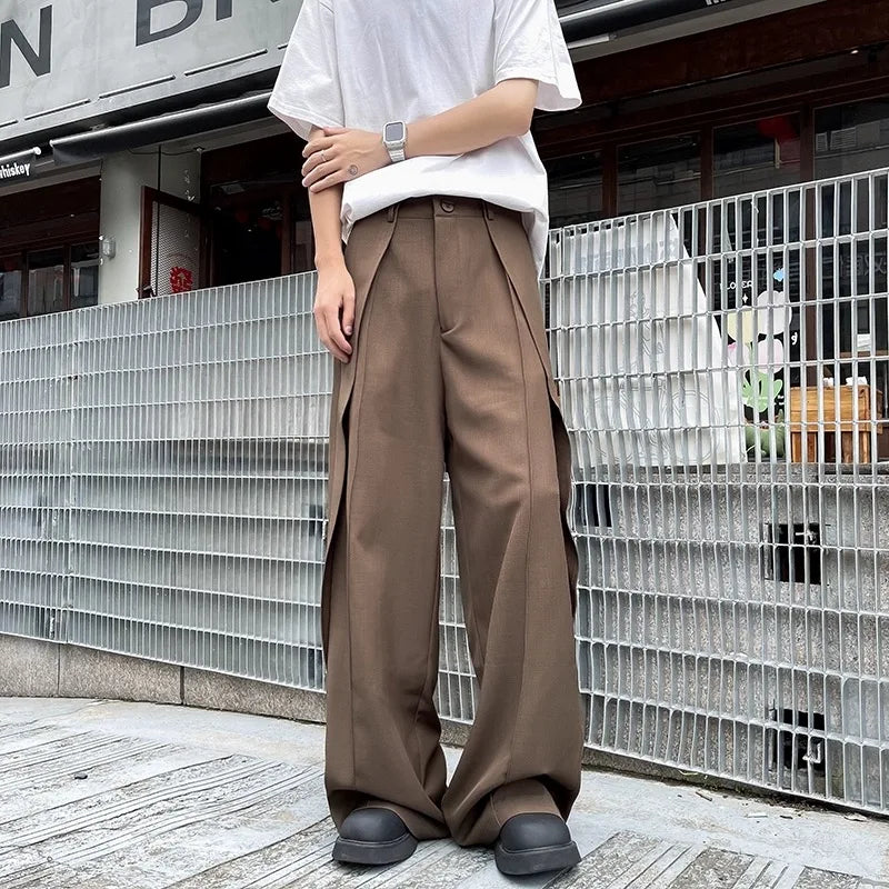 sanyamk Deconstructed Spliced Casual Suit Pants Men Vibe American Trend Loose Leg Pants Summer Design Draping Slightly Flared Pants