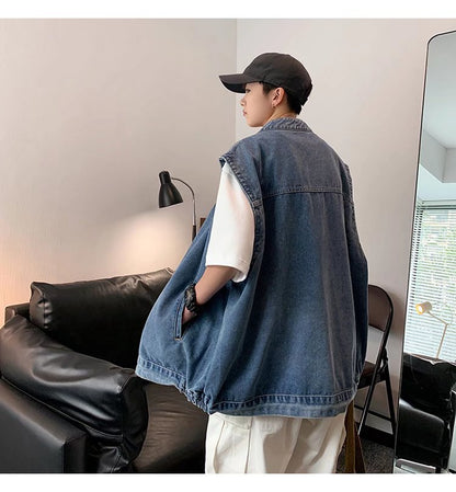 Bonsir Denim Sleeveless Jacket Men Fashion Oversized Harajuku Denim Jeans Casual Jeans Waistcoat Cowboy Hip Hop Streetwear Clothing