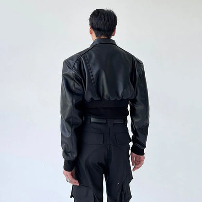 sanyamk Autumn Product Design Sense Lgbt Sexy Navel Exposed Fashion High Street High Waist Double Zipper Wide Shoulder Leather Jacket