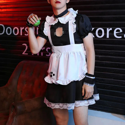 sanyamk Mens Sexy Cute Dress Suit Genderless Youth Cosplay Lolita Male Maid Maid Headband Neckband Wristband Skirt Suit Unisex