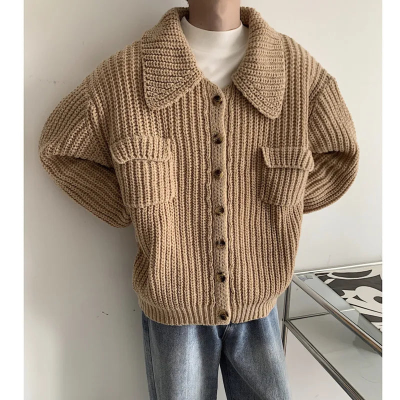 sanyamk Winter Thick Cardigan Sweater Men Warm Fashion Short Sweater Coat Men Korean Loose Lapel Sweater Cardigan Mens Jumper Clothes