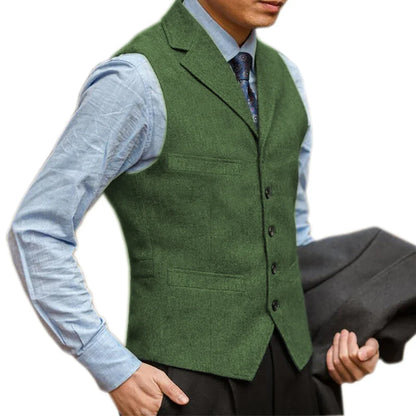 sanyamk Men Vest British Herringbone Tweed Suit Vest Business Formal Dress Waistcoat Notch Lapel Sleeveless Casual Suit Vests