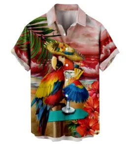 sanyamk Cuba Collar Summer Men's Short-sleeved Printed Shirt Hawaii Beach Vacation