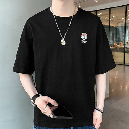 sanyamk Waffle Creative Cartoon Character Men's T-Shirt Loose Round Neck Short-Sleeved Korean Version Men's Top Summer Fashion T-Shirt