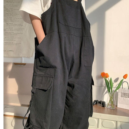 sanyamk Men Suspenders Jumpsuit Baggy Pants Summer Overalls Japanese Straps Casual Pockets Unisex Oversized Streetwear Male Y2K Clothes