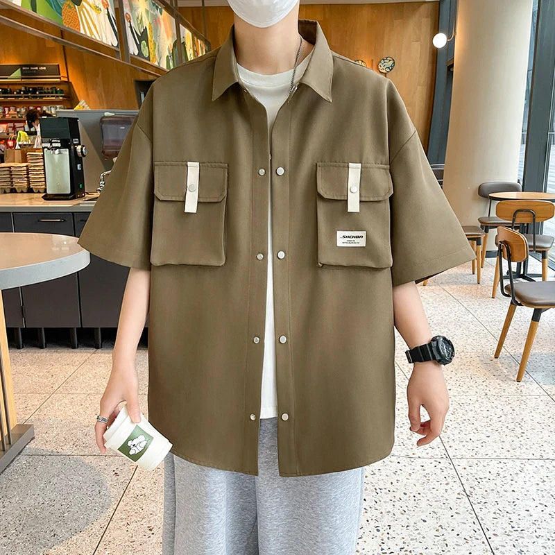 sanyamk Men Summer Outdoor Cargo Short Sleeve Shirt US SWAT Tactical Lightweight Quick Dry Multi-pocket Casual Camping Safari Work Shirt