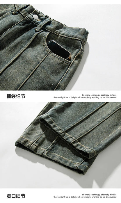 sanyamk Japanese Retro Washed Jeans Men's Autumn Winter Comfortable Stereoscopic Stitching Loose Trousers Slim