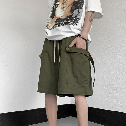 Bonsir Summer Cotton Shorts Men Fashion Retro Pocket Shorts Men Japanese Streetwear Hip Hop Loose Straight Shorts Mens Cargo Pants