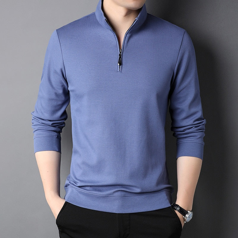 sanyamk Top Grade New Fashion Brand Luxury Zipper Polo Shirt Men Casual Plain Korean Solid Color Long Sleeve Tops Mens Clothing 2024