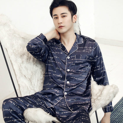 sanyamk Mens Designer Pajamas for Men Sleepwear Set Pijama Set Long Sleeve Sleep Tops Trousers Sleep Wear Men Thin Ice Silk Pajama Set