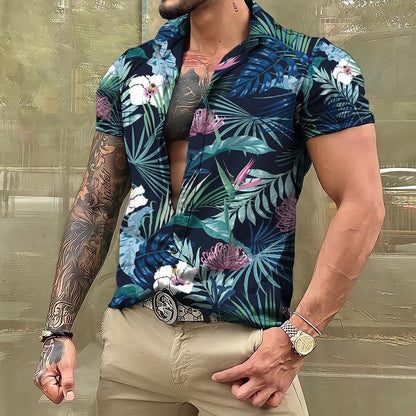 sanyamk Shirts And Blouses Hawaiian Men's Shirt Tropical 3D Print Casual Beach Short Sleeve Tops Oversized Tees Man Clothing Camisa