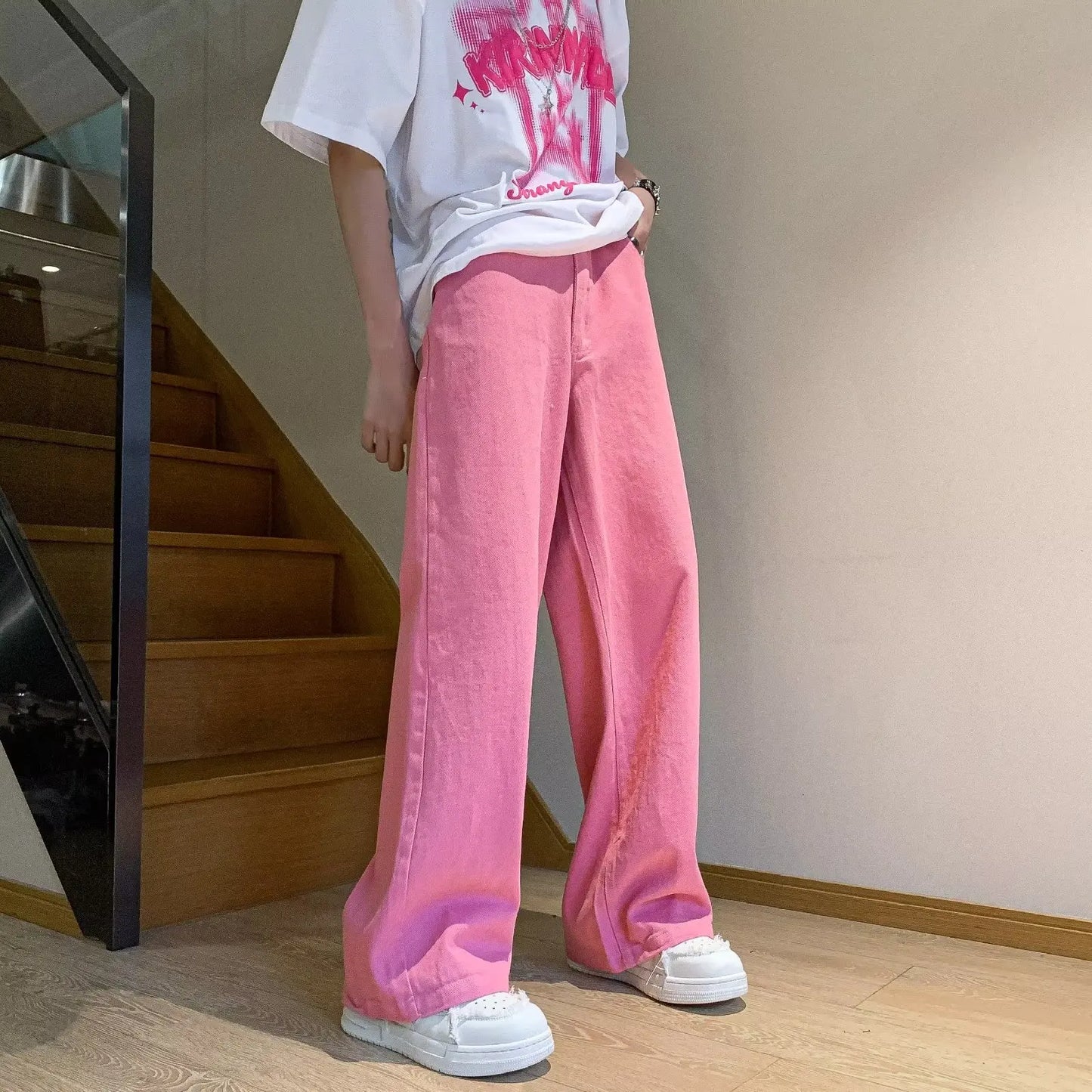 sanyamk Men Spring Summer Streetwear Vintage Wide Leg Jeans Mens Solid Color Casual Trousers Male Straight Baggy Denim Pants F375