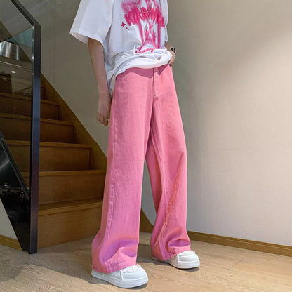 sanyamk Men Spring Summer Streetwear Vintage Wide Leg Jeans Mens Solid Color Casual Trousers Male Straight Baggy Denim Pants F375