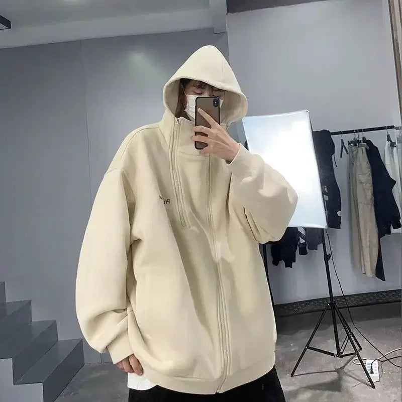 sanyamk Oversize heavy cardigan sweatshirt men spring and autumn high end trendy brand handsome street American retro hooded jacket Y2K