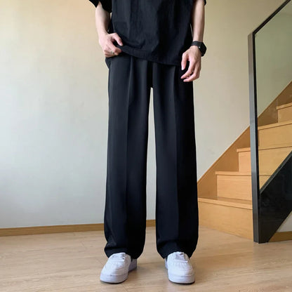 sanyamk Summer Black Suit Pants Men Fashion Social Mens Dress Pants Korean Loose Straight Pants Mens Office Formal Trousers M-5XL