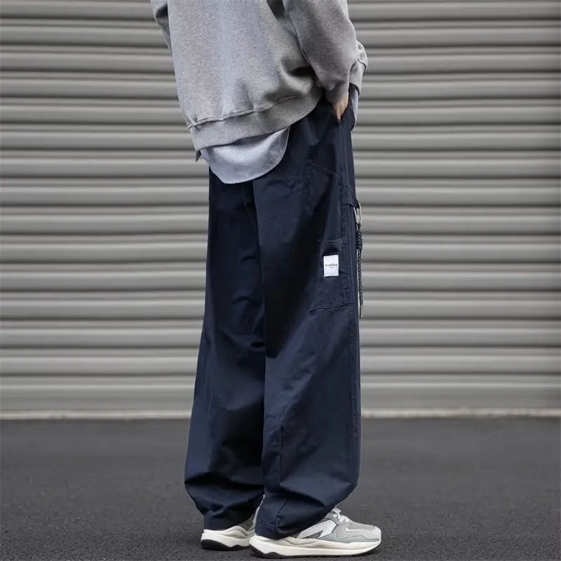 Bonsir Japanese Functional Splicing Pants Autumn Casual Loose High Street Straight Wide-leg Overalls Men Trousers Male Clothes