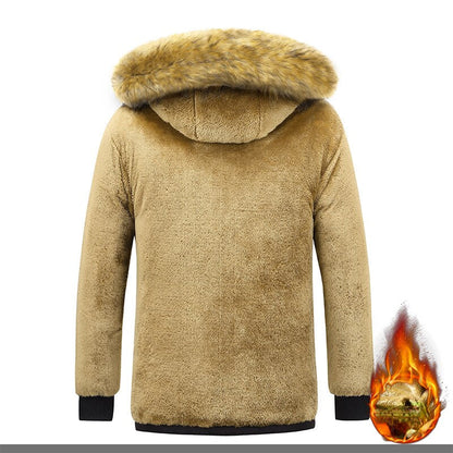 2023 New Men Winter Parka Fleece Lined Thick Warm Hooded Fur Collar Coat Male Size 5XL Plush Jacket Autumn Work Outwearing Black