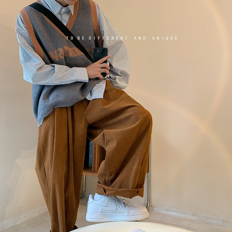 Bonsir Spring Plaid Wide Leg Pants Men Fashion Oversized Casual Pants Men Streetwear Loose Hip Hop Straight Pants Mens Trousers M-2XL