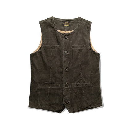 sanyamk Winter Fall Men Thick Corduroy Vintage Warm Casual Vest Solid Color Sleeveless Tops Railroad Worker Multi Pocket Cargo Waistcoat