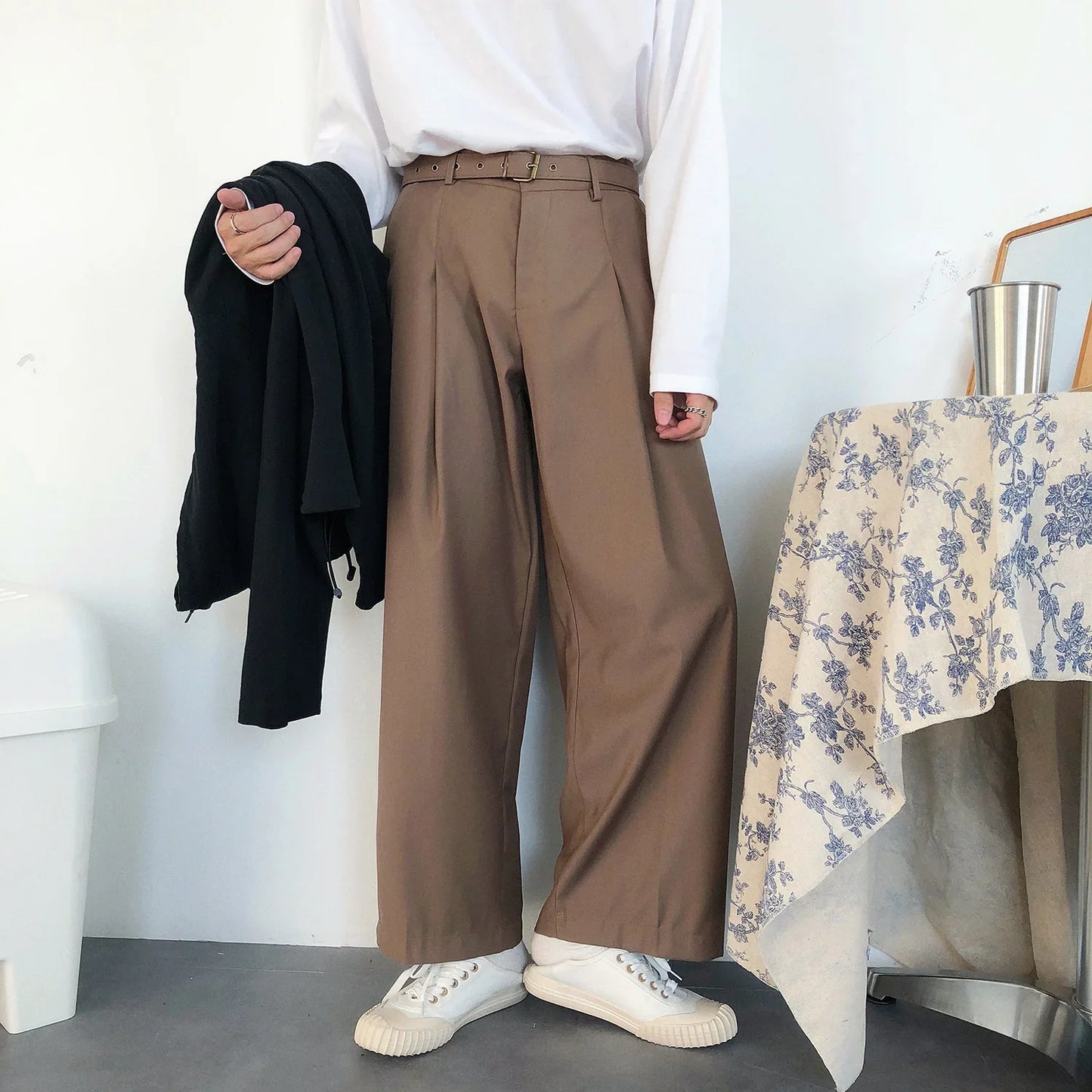 sanyamk -  wear /men's vintage casual Wide Leg Pants with belt for Male Autumn tide new Loose all-match Pants 2Y272