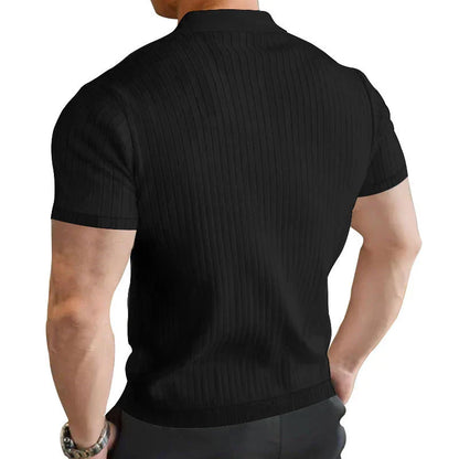 sanyamk Streetwear Mens Casual Polo Shirt Knitted Ribbed Tops Solid Color Short Sleeve Fashion Pullover Men Knitwear Summer Polo T-shirt