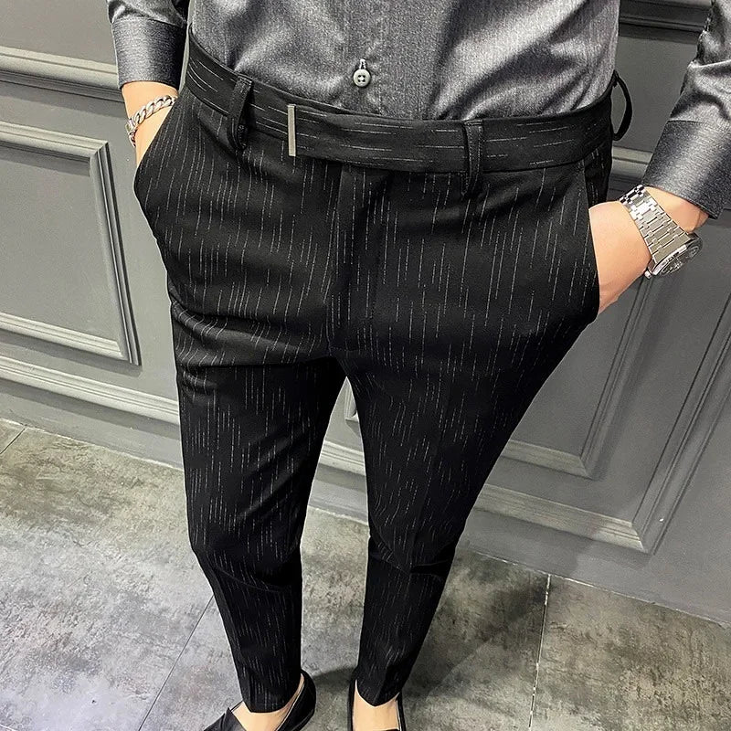 sanyamk Striped Formal Suit Pants Men Spring New High-quality Business Casual Stretch Slim Straight Trousers Brand Mens Clothing