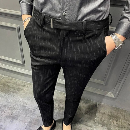 sanyamk Striped Formal Suit Pants Men Spring New High-quality Business Casual Stretch Slim Straight Trousers Brand Mens Clothing