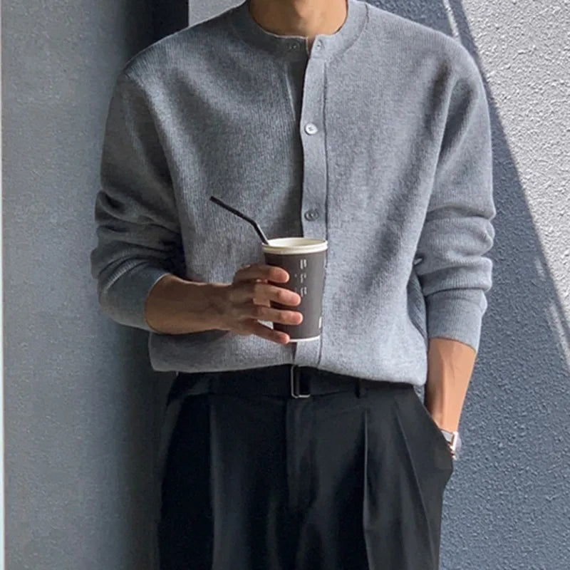 sanyamk  -  Men's Cardigan Long Sleeve Knitted Sweatshirts Autumn New Korean Style Fashion High Grade Sweater Loose Casual Coat 9C1648