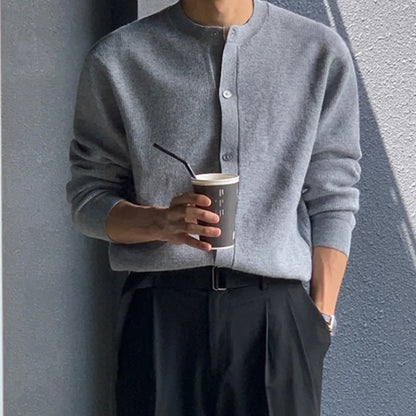 sanyamk  -  Men's Cardigan Long Sleeve Knitted Sweatshirts Autumn New Korean Style Fashion High Grade Sweater Loose Casual Coat 9C1648