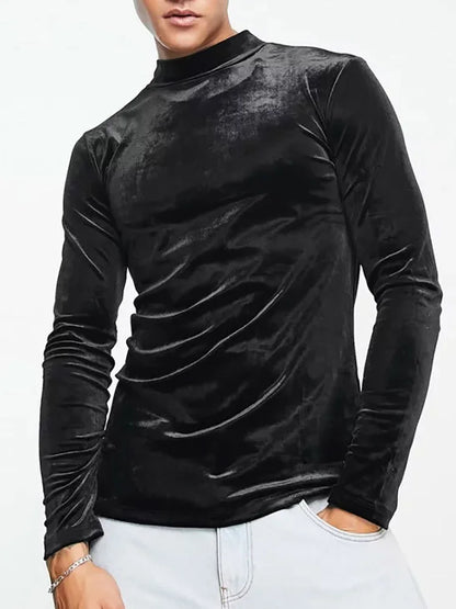 sanyamk Round Neck Male Autumn Winter Pullovers Casual Streetwear Basic Long Sleeve Tops Men Solid Undershirt Warm Black Pleuche Tees