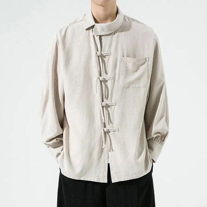 sanyamk Chinese Style Men's Buttoned Cotton and Linen Shirt Loose Retro Style Chinese Style Linen Tang Suit Zhongshan Long-sleeved Shirt