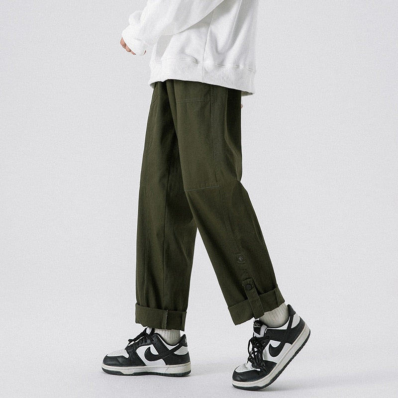 sanyamk 3-color Cotton Casual Pants Men Fashion Retro Cargo Pants Men Japanese Streetwear Hip Hop Loose Straight Pants Mens Trousers