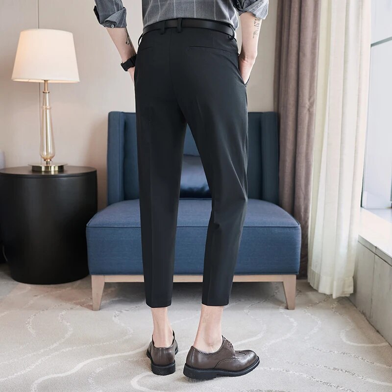 sanyamk Summer Fashion Mens Pants Slim Fit Business Casual Long Trousers Office Men's Skinny Suit Pants Solid Color Trousers 28-36