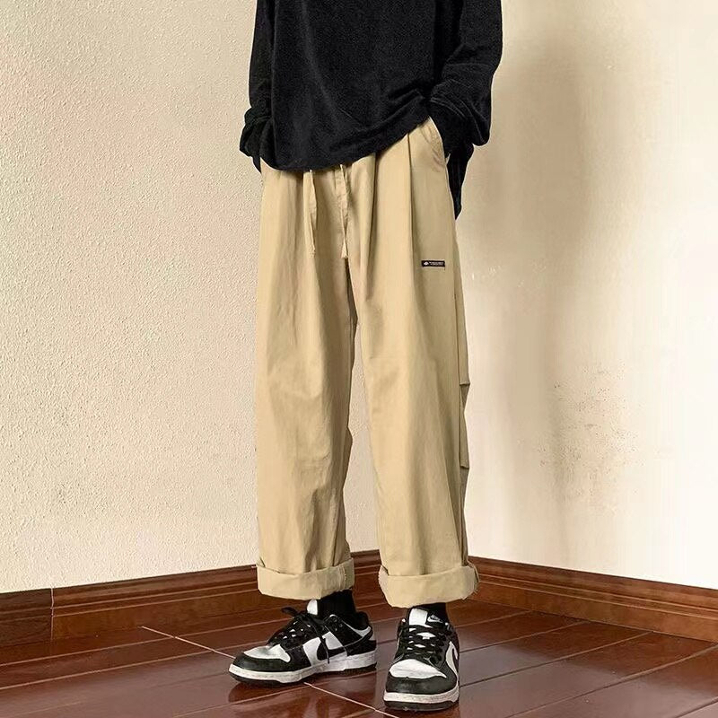 sanyamk Men's Workwear Black/khaki/green Color Trousers Loose Japanese Style Fashion Casual Pants Hip-hop Style Straight Pants