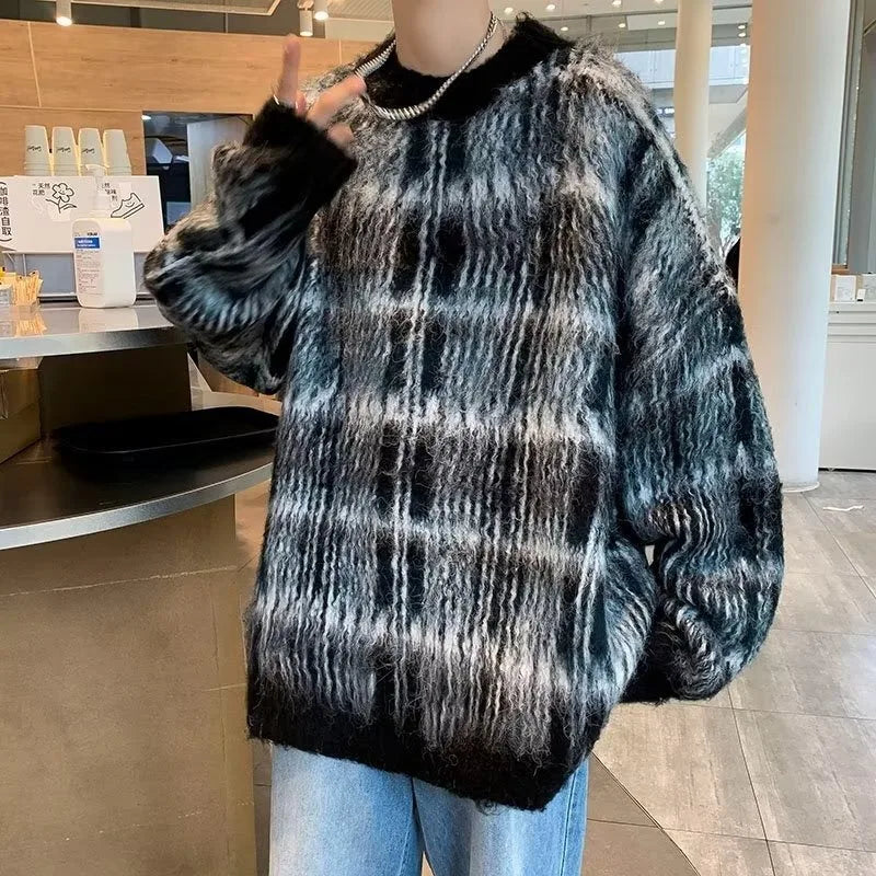 sanyamk Knitted Sweaters Men Winter Warm Soft Colorful Popular Teenagers Vitality Retro Slouchy Couple Baggy American Style Aesthetic